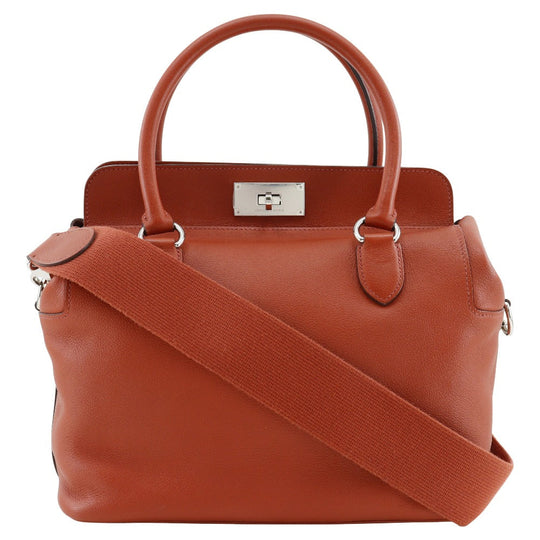 HERMES Handbag leather Red tea 2WAYShoulder Toolbox 26 Women Used Authentic