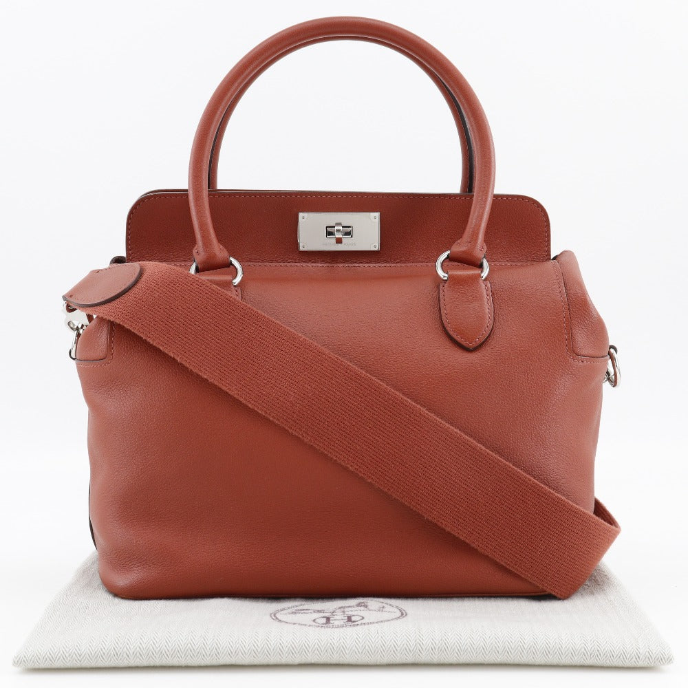 HERMES Handbag leather Red tea 2WAYShoulder Toolbox 26 Women Used Authentic