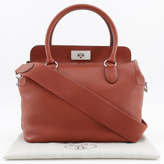 HERMES Handbag leather Red tea 2WAYShoulder Toolbox 26 Women Used Authentic