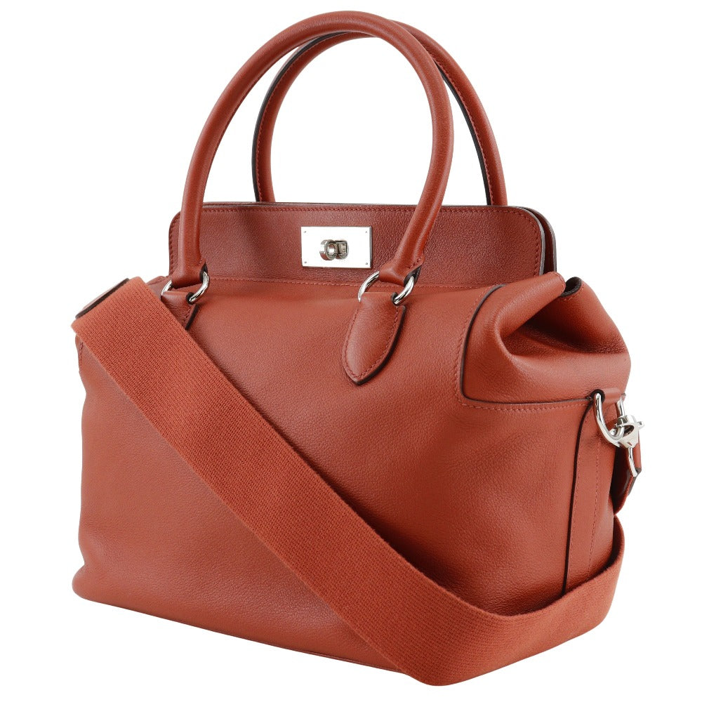 HERMES Handbag leather Red tea 2WAYShoulder Toolbox 26 Women Used Authentic