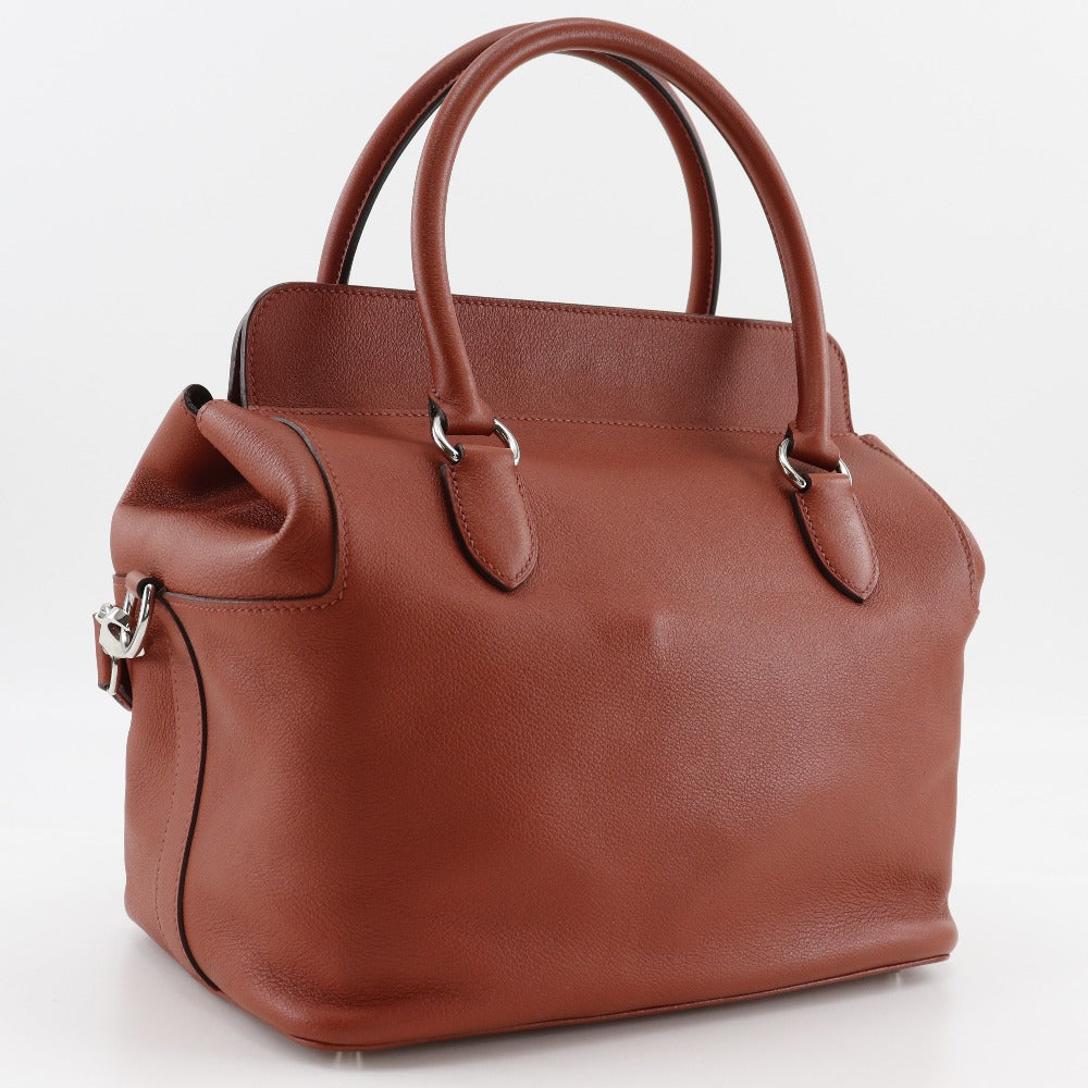 HERMES Handbag leather Red tea 2WAYShoulder Toolbox 26 Women Used Authentic