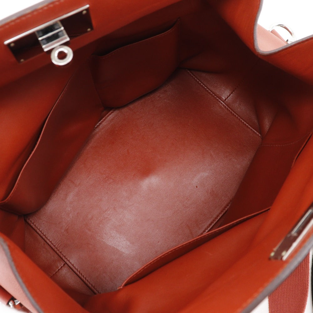HERMES Handbag leather Red tea 2WAYShoulder Toolbox 26 Women Used Authentic