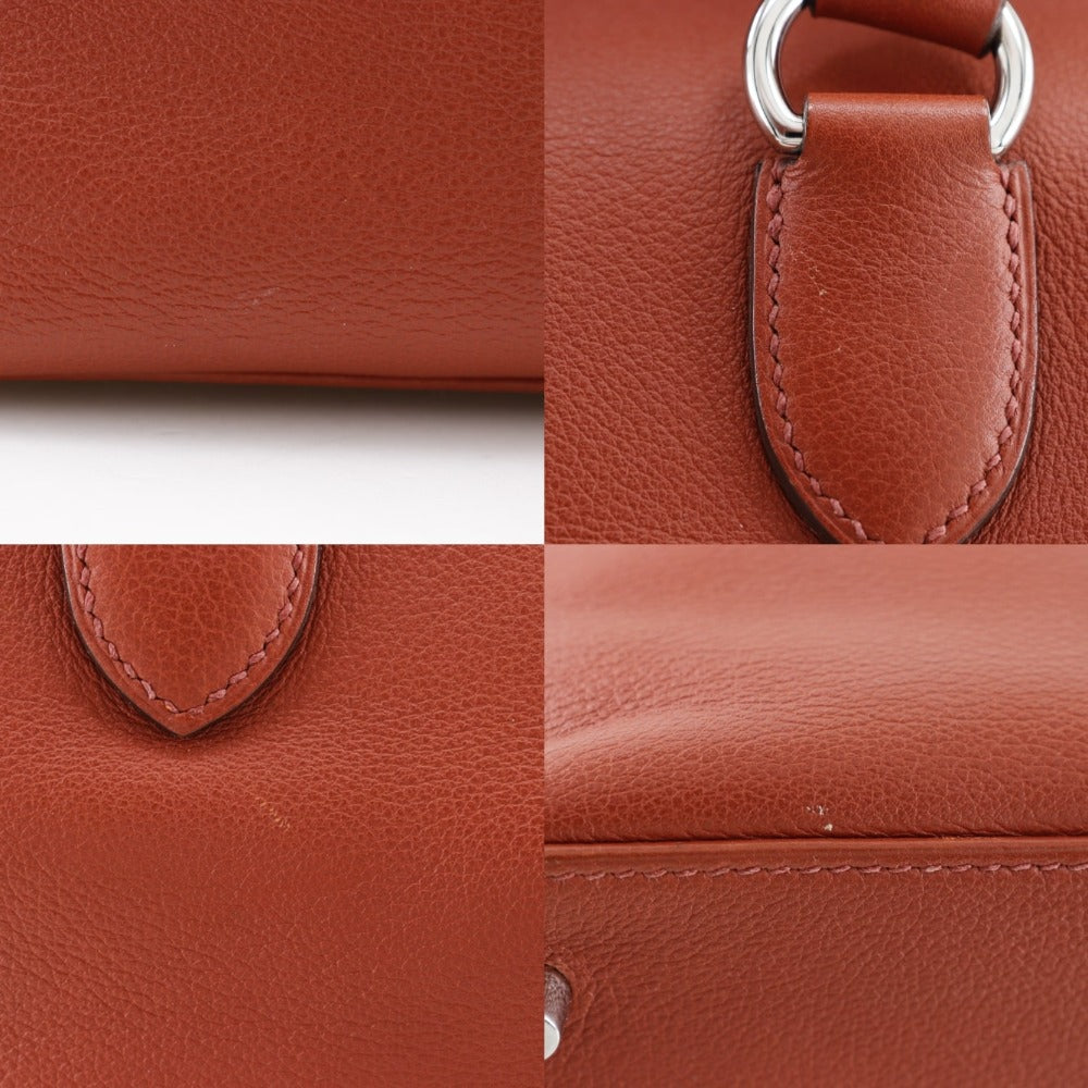 HERMES Handbag leather Red tea 2WAYShoulder Toolbox 26 Women Used Authentic