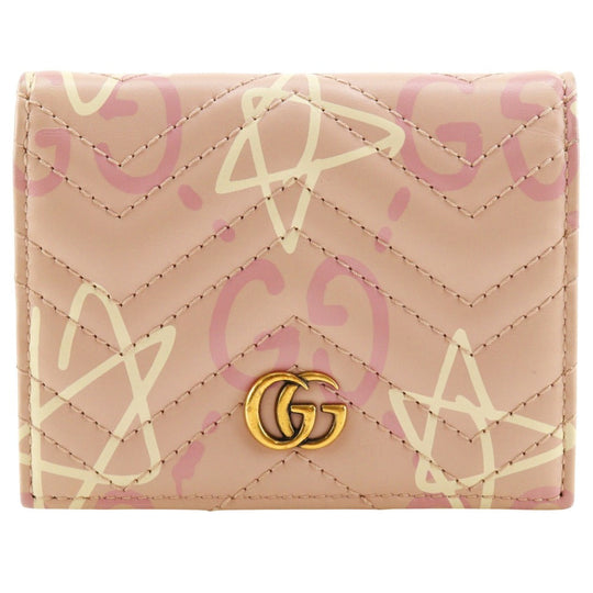 GUCCI Bifold Wallet 449421 leather pink Card Case GG ghost Compact wallet Women Used Authentic
