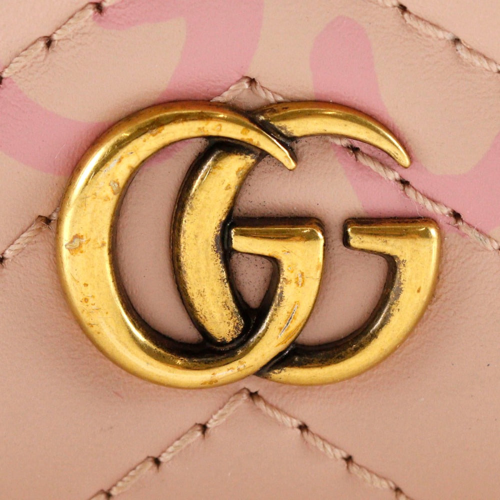 GUCCI Bifold Wallet 449421 leather pink Card Case GG ghost Compact wallet Women Used Authentic