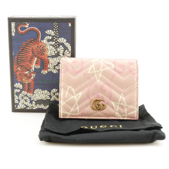 GUCCI Bifold Wallet 449421 leather pink Card Case GG ghost Compact wallet Women Used Authentic