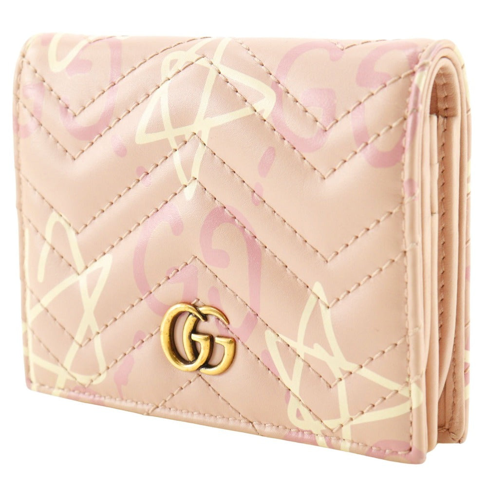 GUCCI Bifold Wallet 449421 leather pink Card Case GG ghost Compact wallet Women Used Authentic
