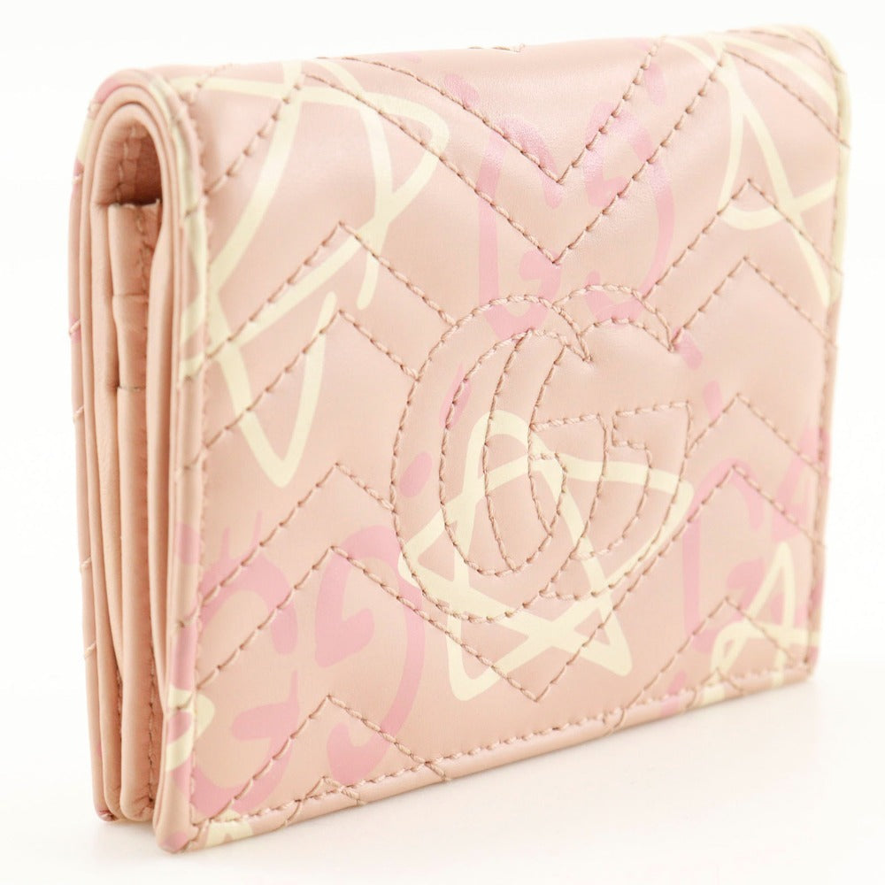 GUCCI Bifold Wallet 449421 leather pink Card Case GG ghost Compact wallet Women Used Authentic