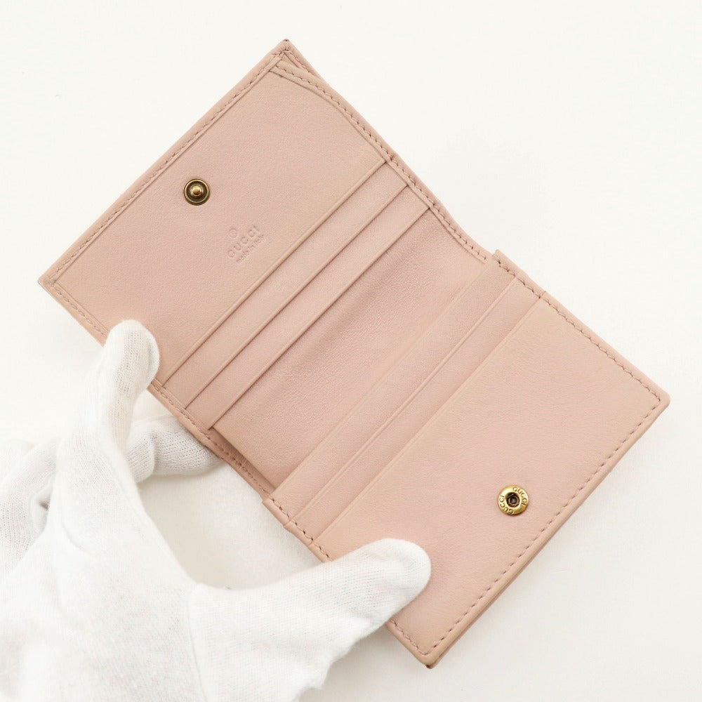 GUCCI Bifold Wallet 449421 leather pink Card Case GG ghost Compact wallet Women Used Authentic