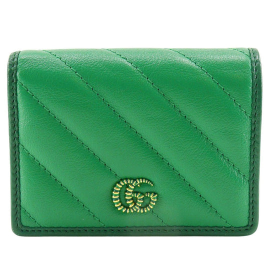 GUCCI Bifold Wallet 573811 leather green GG Marmont Compact wallet Women Used Authentic