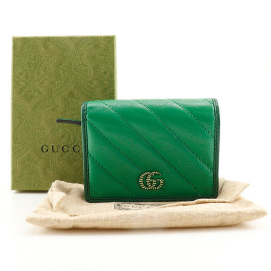 GUCCI Bifold Wallet 573811 leather green GG Marmont Compact wallet Women Used Authentic