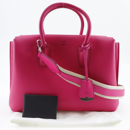 MCM Handbag MWT 6SMA04 PU001 leather pink 2WAYShoulder mirror Women Used Authentic