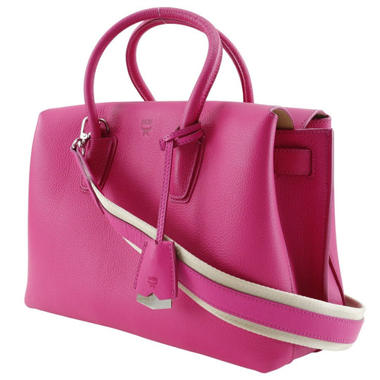 MCM Handbag MWT 6SMA04 PU001 leather pink 2WAYShoulder mirror Women Used Authentic
