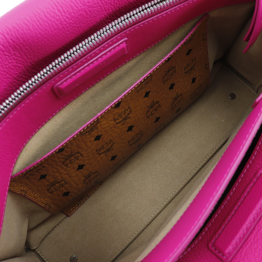 MCM Handbag MWT 6SMA04 PU001 leather pink 2WAYShoulder mirror Women Used Authentic