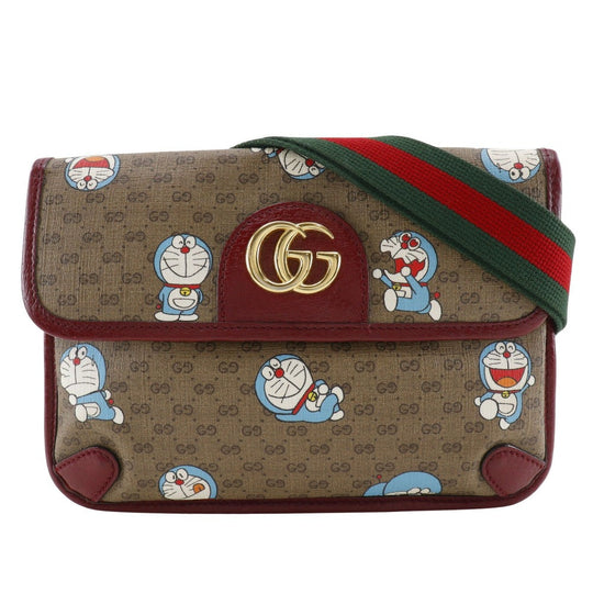 GUCCI Waist bag 647817 GG Supreme Canvas Brown Sling bag Doraemon collaboration Women Used Authentic