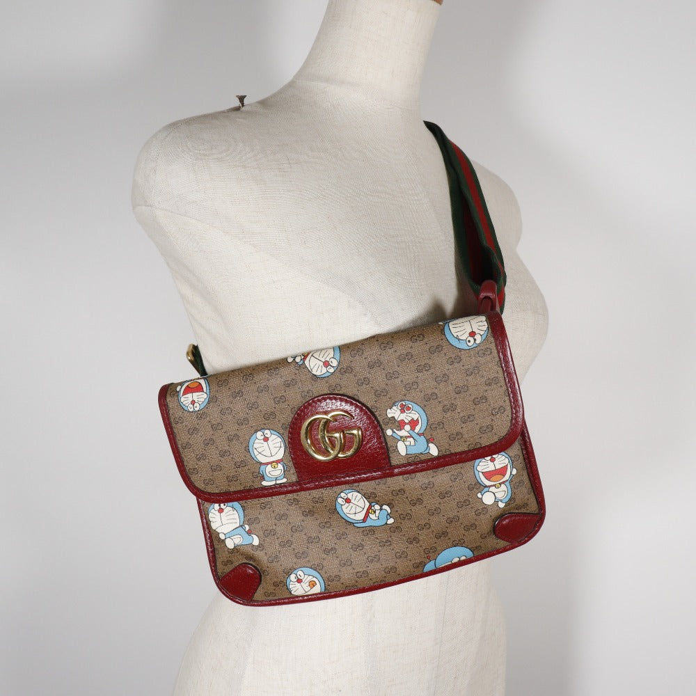 GUCCI Waist bag 647817 GG Supreme Canvas Brown Sling bag Doraemon collaboration Women Used Authentic