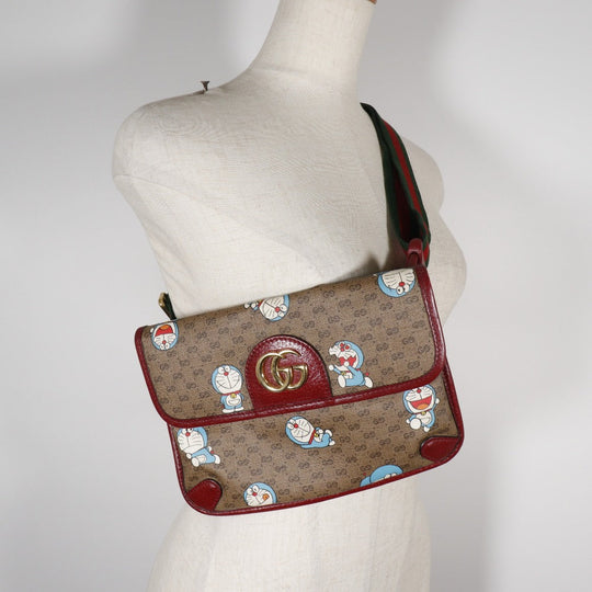 GUCCI Waist bag 647817 GG Supreme Canvas Brown Sling bag Doraemon collaboration Women Used Authentic