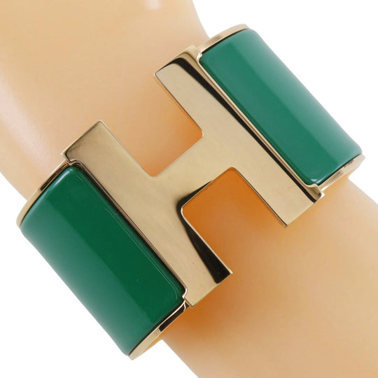 HERMES Bangle Plated Gold Green H bangle Click Clack TGM