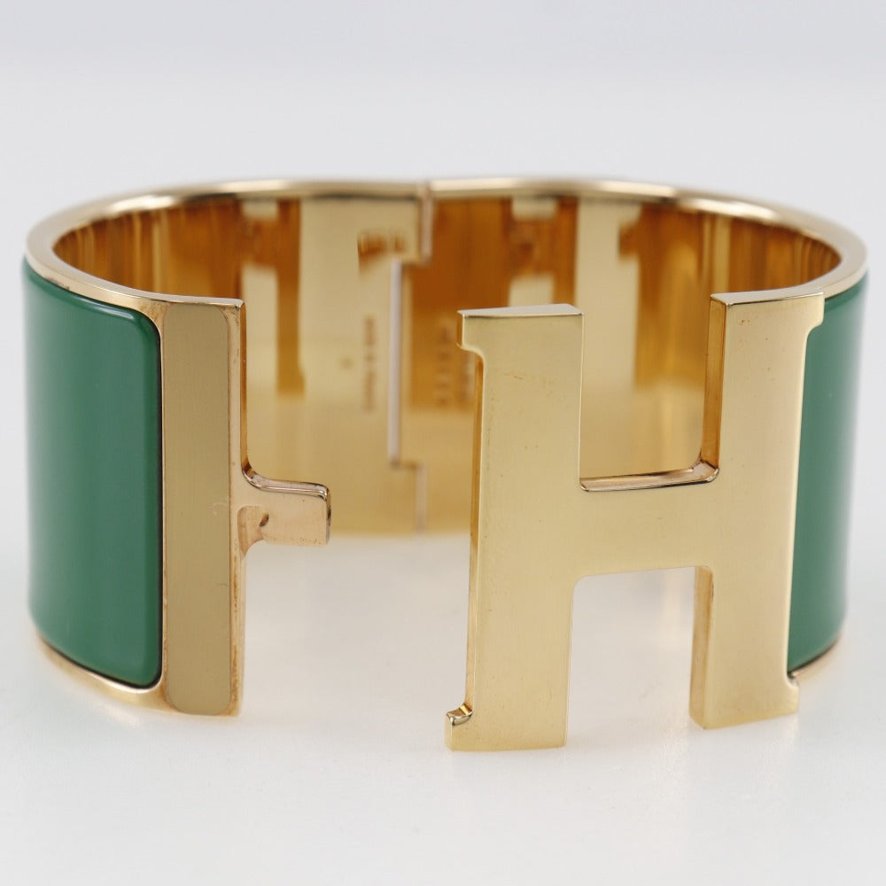 HERMES Bangle Plated Gold Green H bangle Click Clack TGM