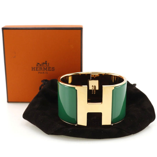 HERMES Bangle Plated Gold Green H bangle Click Clack TGM