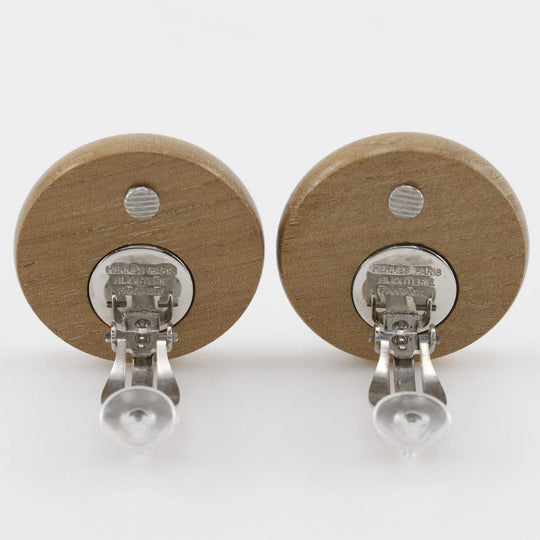 HERMES Earring Wood, Metal Silver Serie Women Used Authentic