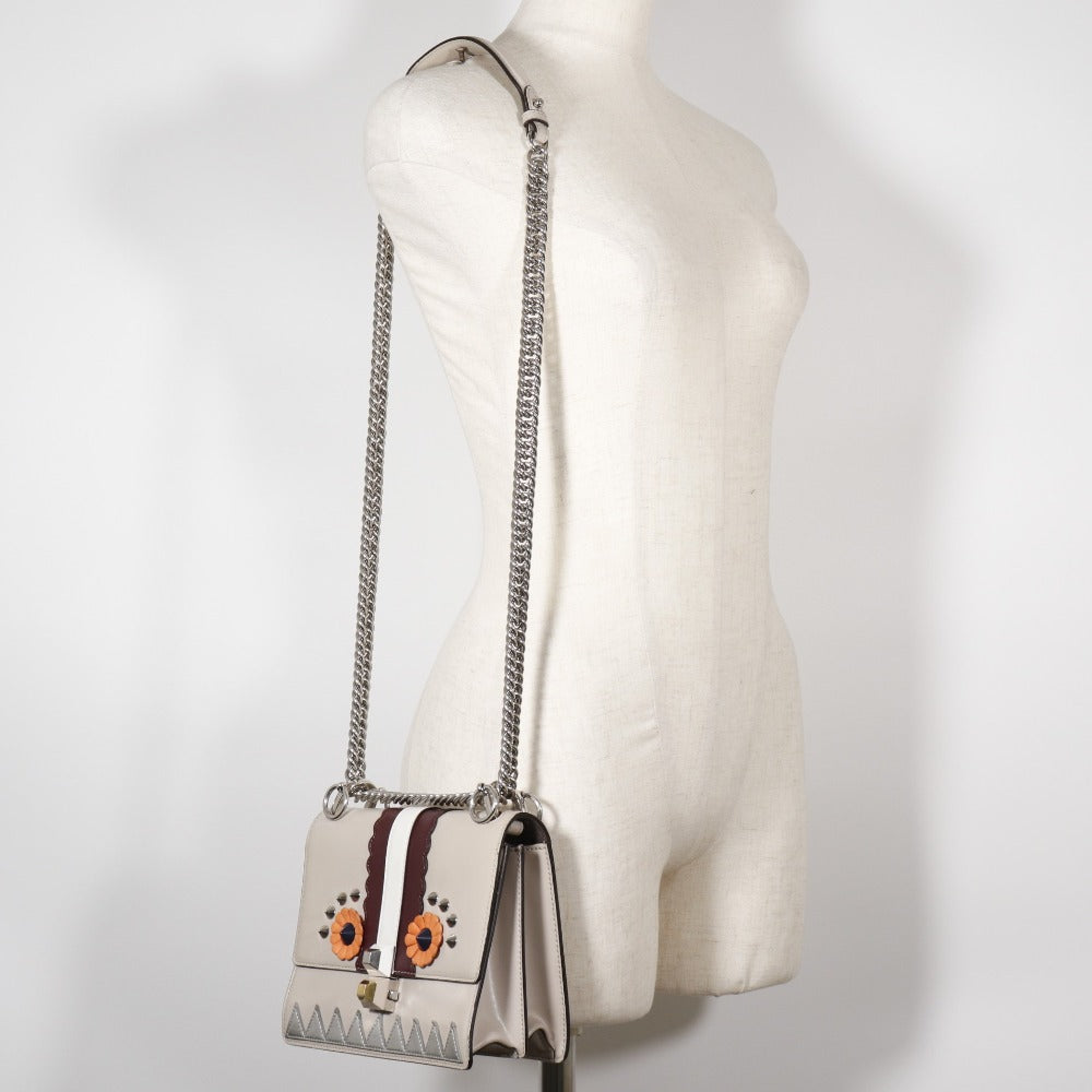 FENDI Shoulder Bag 8M0381-9JU Calfskin beige Studs Mini canai Women Used Authentic