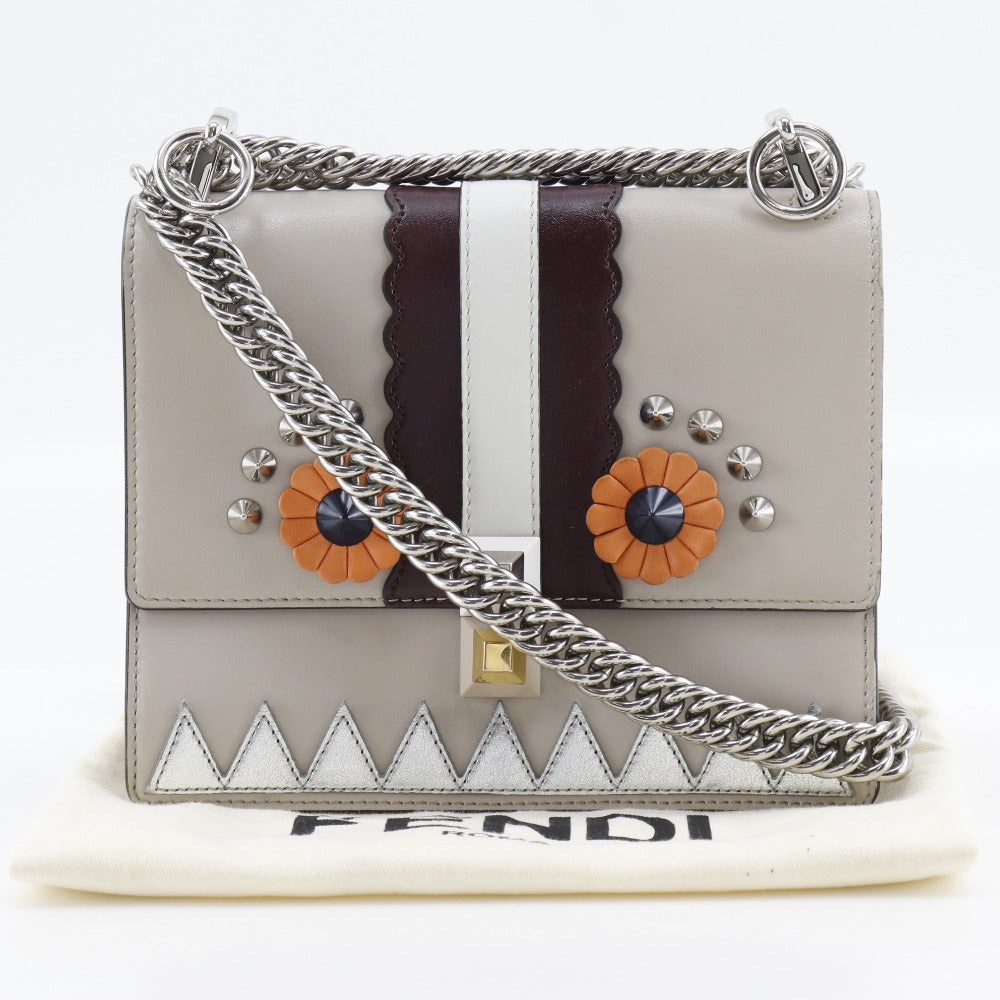 FENDI Shoulder Bag 8M0381-9JU Calfskin beige Studs Mini canai Women Used Authentic
