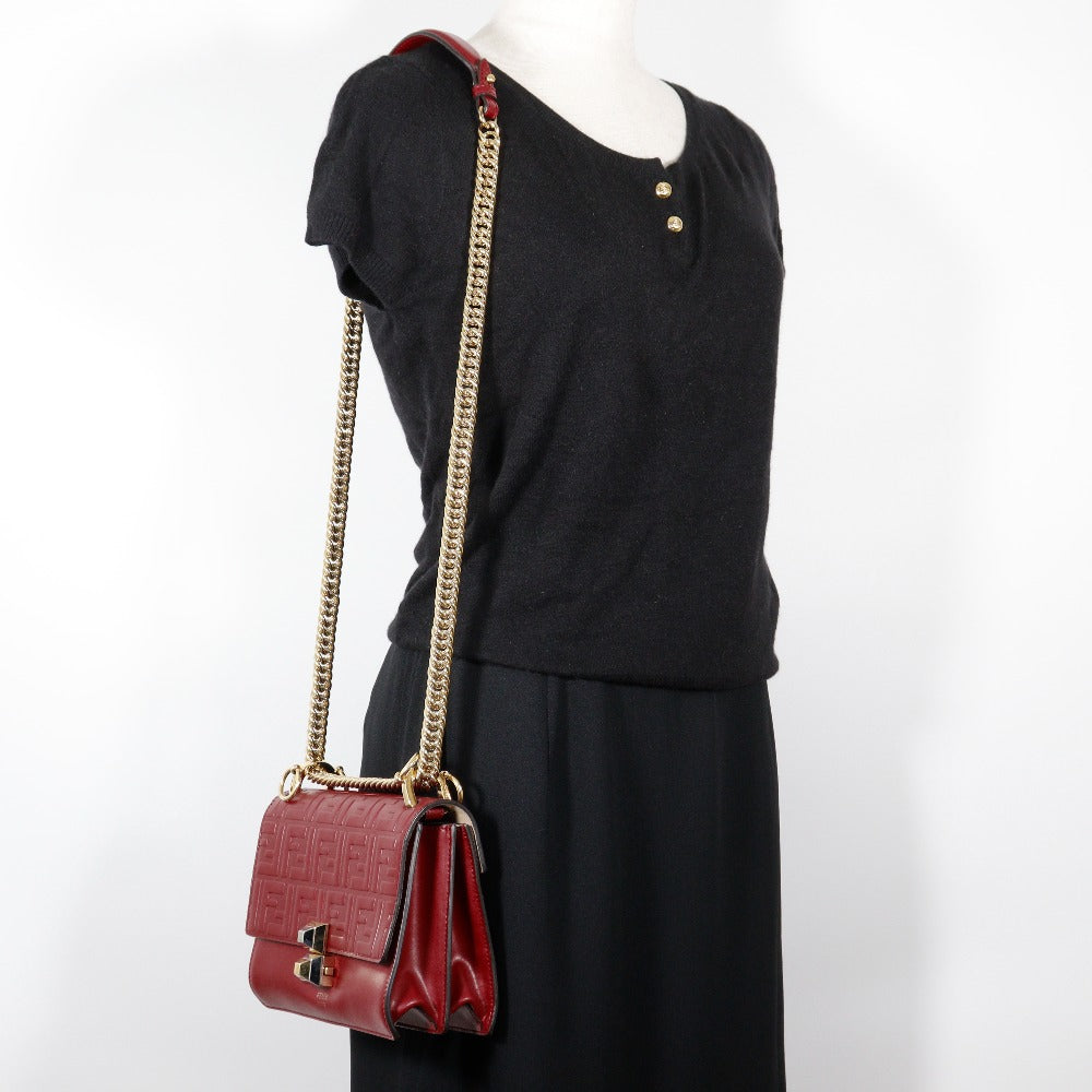 FENDI Shoulder Bag 8M0381 A417 Calfskin Red Mini canai Women Used Authentic
