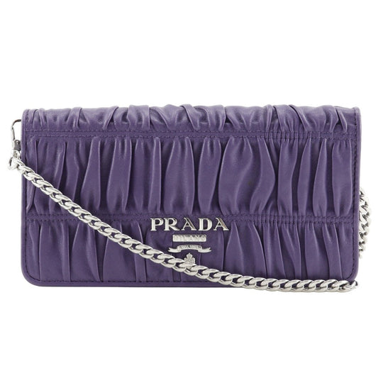 PRADA Shoulder Bag 1DH044 leather purple 2-way clutch Chain wallet Women Used Authentic