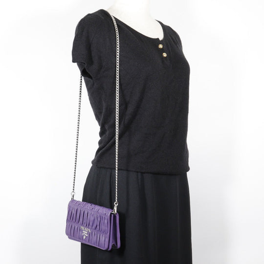 PRADA Shoulder Bag 1DH044 leather purple 2-way clutch Chain wallet Women Used Authentic
