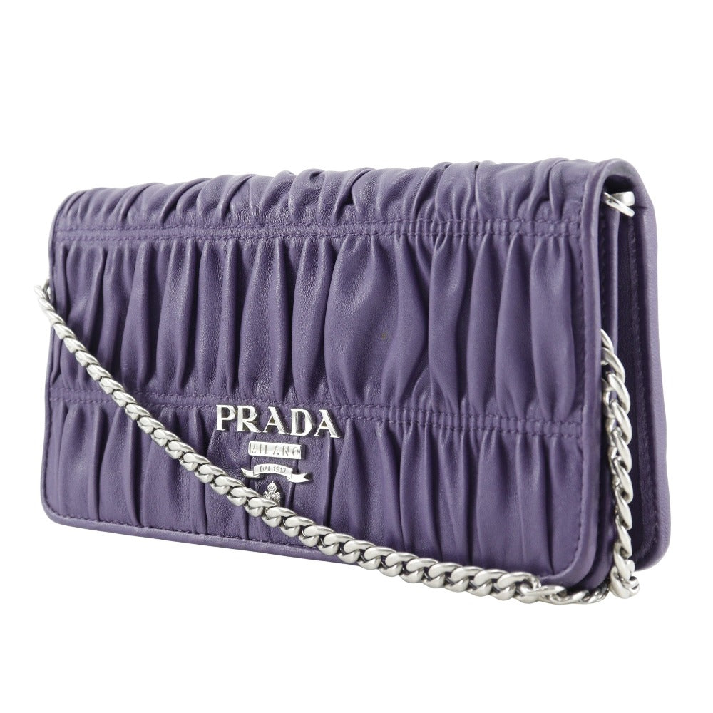 PRADA Shoulder Bag 1DH044 leather purple 2-way clutch Chain wallet Women Used Authentic