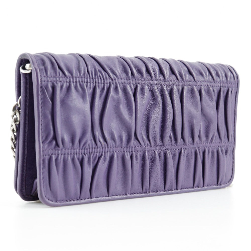 PRADA Shoulder Bag 1DH044 leather purple 2-way clutch Chain wallet Women Used Authentic
