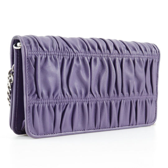 PRADA Shoulder Bag 1DH044 leather purple 2-way clutch Chain wallet Women Used Authentic