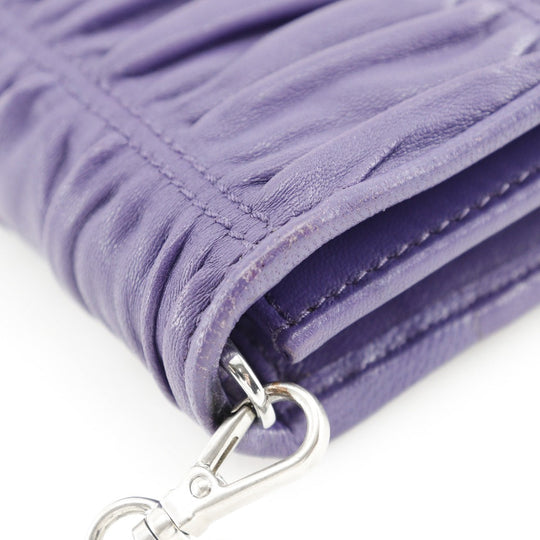 PRADA Shoulder Bag 1DH044 leather purple 2-way clutch Chain wallet Women Used Authentic