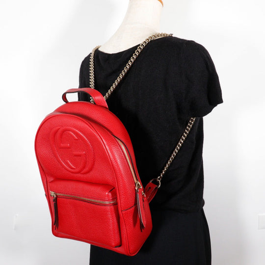 GUCCI Backpack 536192 leather Red ChainBackpack Interlocking Soho Women Used Authentic