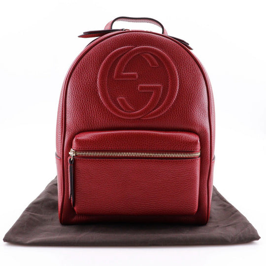 GUCCI Backpack 536192 leather Red ChainBackpack Interlocking Soho Women Used Authentic