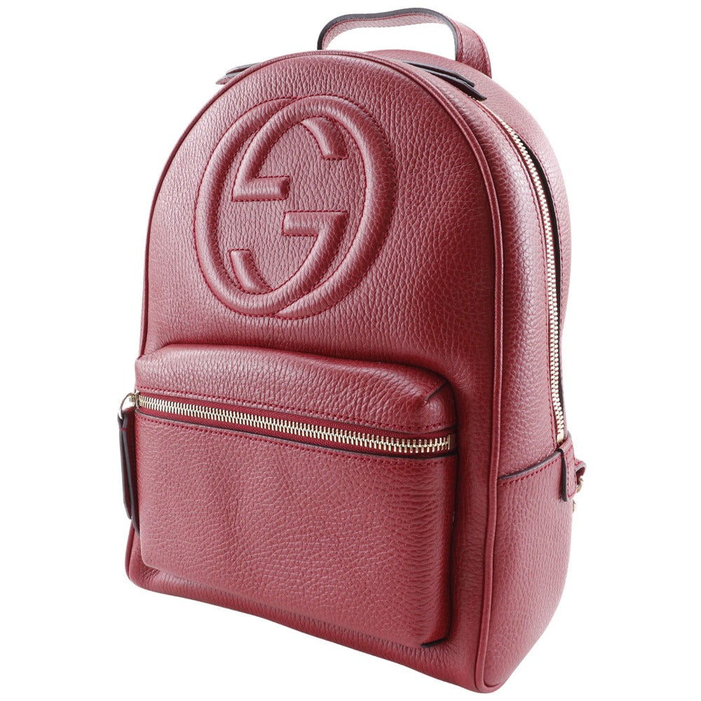GUCCI Backpack 536192 leather Red ChainBackpack Interlocking Soho Women Used Authentic