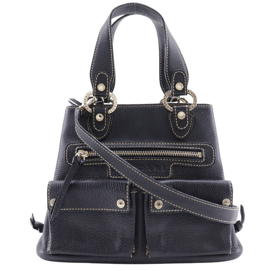 BVLGARI Handbag leather black 2WAYShoulder Maxi Rettale Women Used Authentic
