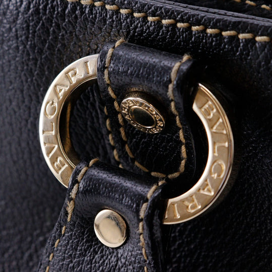 BVLGARI Handbag leather black 2WAYShoulder Maxi Rettale Women Used Authentic