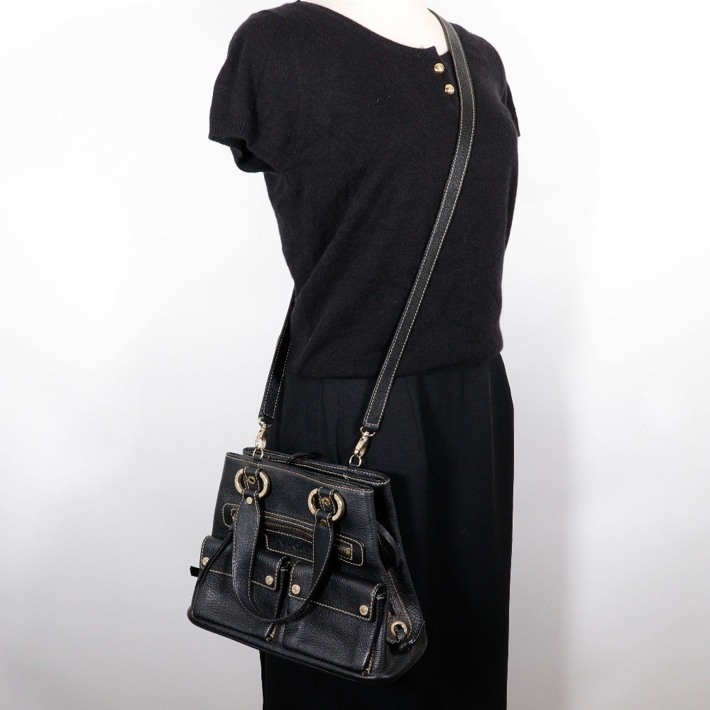 BVLGARI Handbag leather black 2WAYShoulder Maxi Rettale Women Used Authentic
