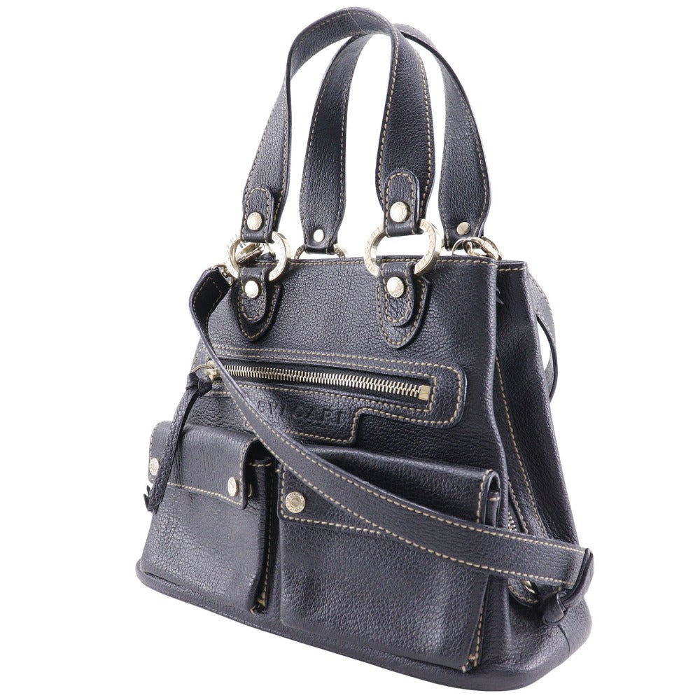 BVLGARI Handbag leather black 2WAYShoulder Maxi Rettale Women Used Authentic