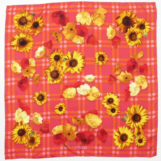 GUCCI scarf silk Pink, orange, red, yellow, etc. Women Used Authentic