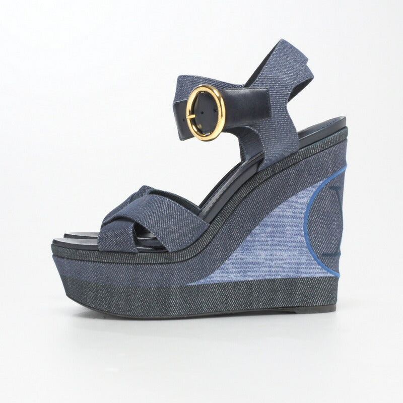 LOUIS VUITTON Sandals denim leather Navy Women 36.5 Used Authentic