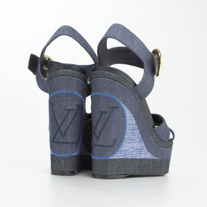 LOUIS VUITTON Sandals denim leather Navy Women 36.5 Used Authentic