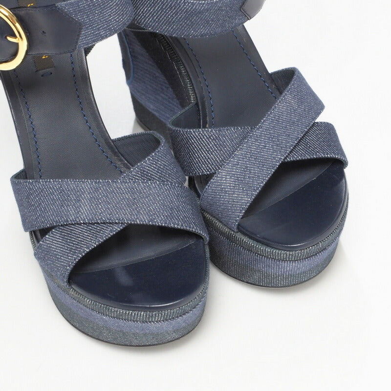 LOUIS VUITTON Sandals denim leather Navy Women 36.5 Used Authentic