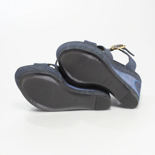 LOUIS VUITTON Sandals denim leather Navy Women 36.5 Used Authentic