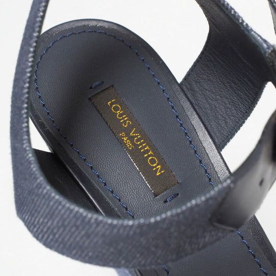 LOUIS VUITTON Sandals denim leather Navy Women 36.5 Used Authentic
