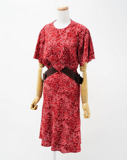 LOUIS VUITTON one piece 96% rayon, 4% polyurethane Genuine leather: cowhide, sheepskin Red Leather belt included Flower print dress Women 34 Used Authentic