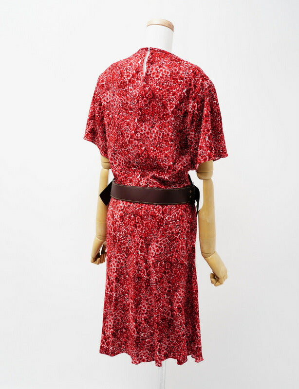 LOUIS VUITTON one piece 96% rayon, 4% polyurethane Genuine leather: cowhide, sheepskin Red Leather belt included Flower print dress Women 34 Used Authentic