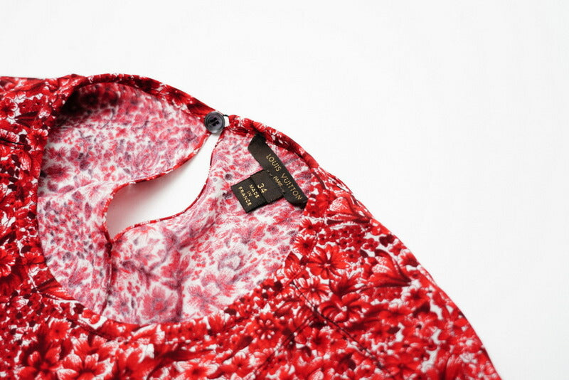 LOUIS VUITTON one piece 96% rayon, 4% polyurethane Genuine leather: cowhide, sheepskin Red Leather belt included Flower print dress Women 34 Used Authentic